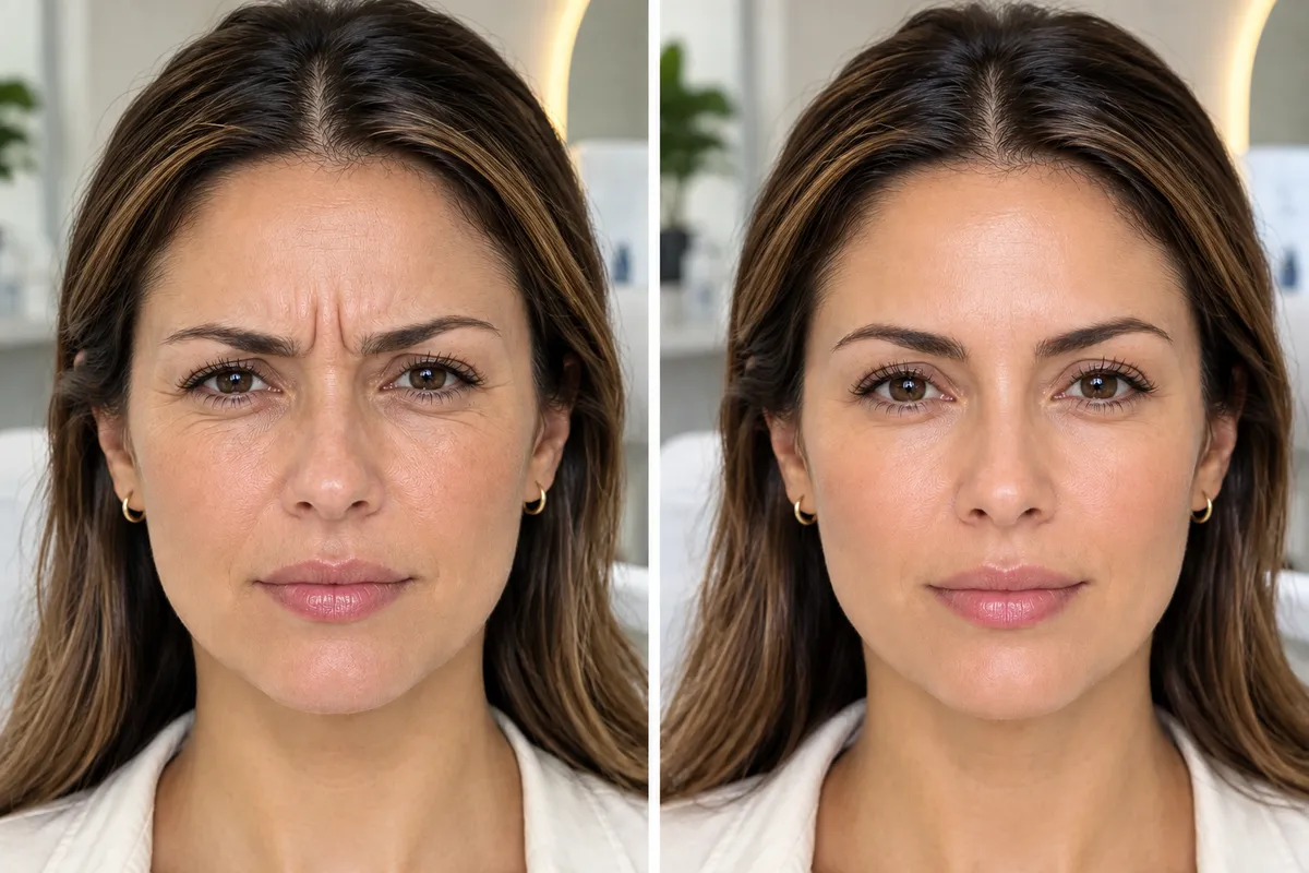 Botox before and after showing smoother forehead and facial lines following treatment