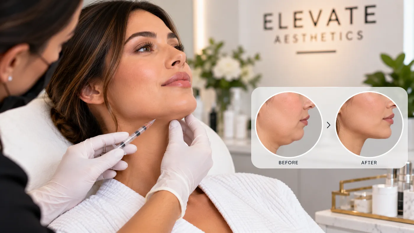 Kybella double chin treatment in Glendale, CA with before-and-after jawline results.